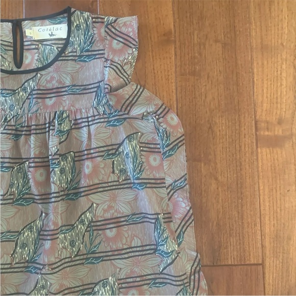 COTELAC 100% POLY GARDEN PRINT RUFFLE SLEEVE TOP SIZE 0 - Picture 6 of 16